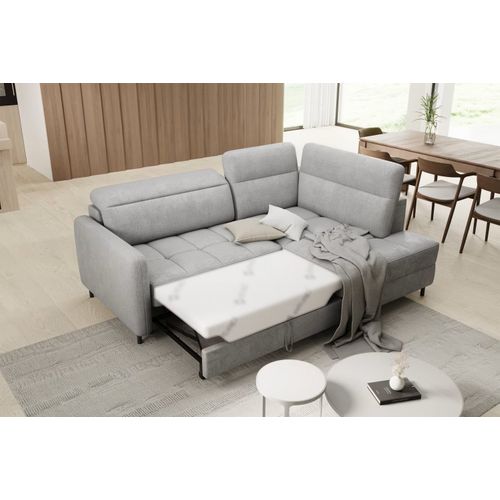 Canapé D'angle Convertible En Velours Gris Luxe 3 Places Bartoli, Angle Droit