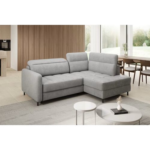 Canapé D'angle Convertible En Velours Gris Luxe 3 Places Bartoli, Angle Droit