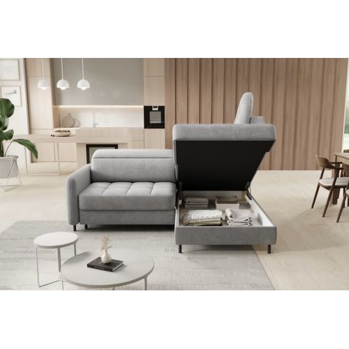 Canapé D'angle Convertible En Velours Gris Luxe 3 Places Bartoli, Angle Droit