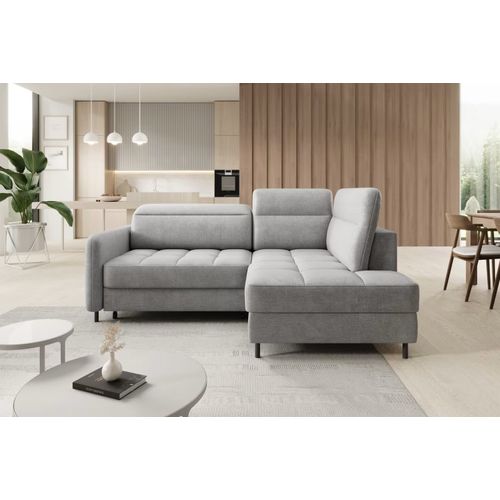 Canapé D'angle Convertible En Velours Gris Luxe 3 Places Bartoli, Angle Droit