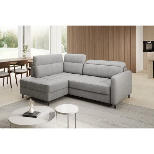 Canapé D'angle Convertible En Velours Gris Luxe 3 Places Bartoli, Angle Gauche