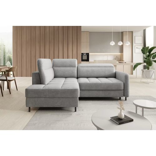 Canapé D'angle Convertible En Velours Gris Luxe 3 Places Bartoli, Angle Gauche