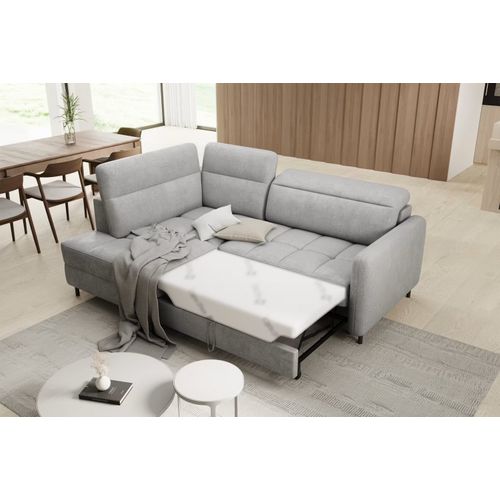 Canapé D'angle Convertible En Velours Gris Luxe 3 Places Bartoli, Angle Gauche