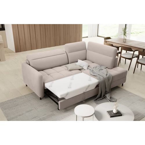 Canapé D'angle Convertible En Velours Beige Luxe 3 Places Bartoli, Angle Droite