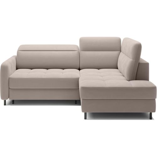 Canapé D'angle Convertible En Velours Beige Luxe 3 Places Bartoli, Angle Droite