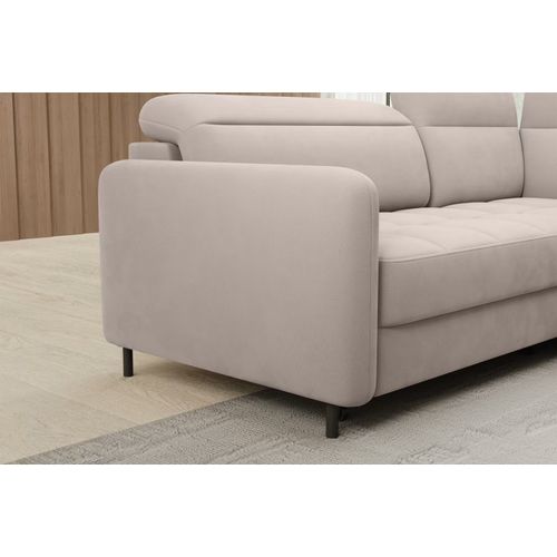Canapé D'angle Convertible En Velours Beige Luxe 3 Places Bartoli, Angle Droite