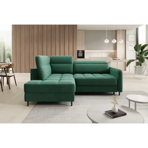 Canapé D'angle Convertible En Velours Vert Luxe 3 Places Bartoli, Angle Gauche