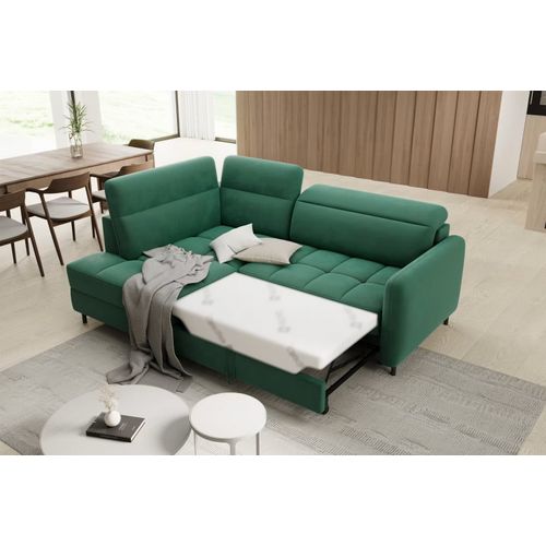 Canapé D'angle Convertible En Velours Vert Luxe 3 Places Bartoli, Angle Gauche