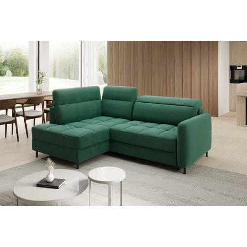 Canapé D'angle Convertible En Velours Vert Luxe 3 Places Bartoli, Angle Gauche