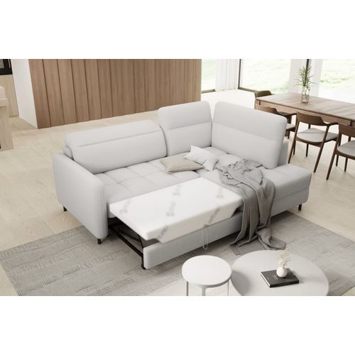 Canapé D'angle Convertible Tissu Bouclette Blanc Cassé 3 Places Bartoli, Angle Droit