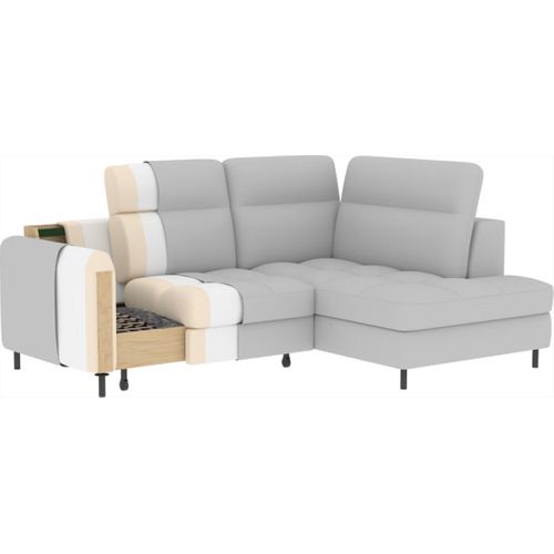 Canapé D'angle Convertible Tissu Bouclette Blanc Cassé 3 Places Bartoli, Angle Droit