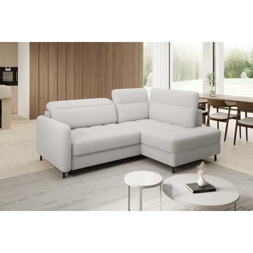 Canapé D'angle Convertible Tissu Bouclette Blanc Cassé 3 Places Bartoli, Angle Droit