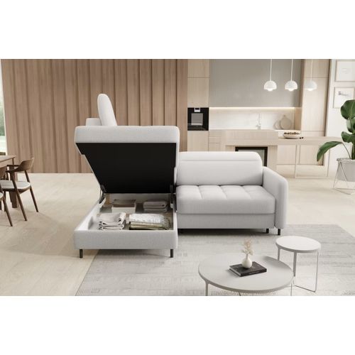 Canapé D'angle Convertible Tissu Bouclette Blanc Cassé 3 Places Bartoli, Angle Gauche