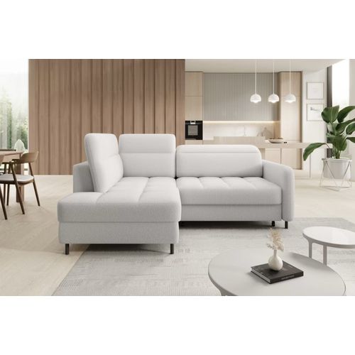 Canapé D'angle Convertible Tissu Bouclette Blanc Cassé 3 Places Bartoli, Angle Gauche
