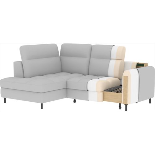 Canapé D'angle Convertible Tissu Bouclette Blanc Cassé 3 Places Bartoli, Angle Gauche