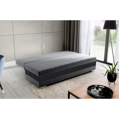 Canapé 3 Places Convertible Tissu Gris Et Simili Noir, Coffre, Calin