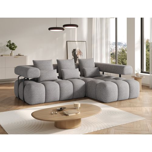Canapé D'angle Convertible En Tissu Luxe Gris 5 Places Leoni, Angle Droit