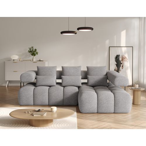 Canapé D'angle Convertible En Tissu Luxe Gris 5 Places Leoni, Angle Droit