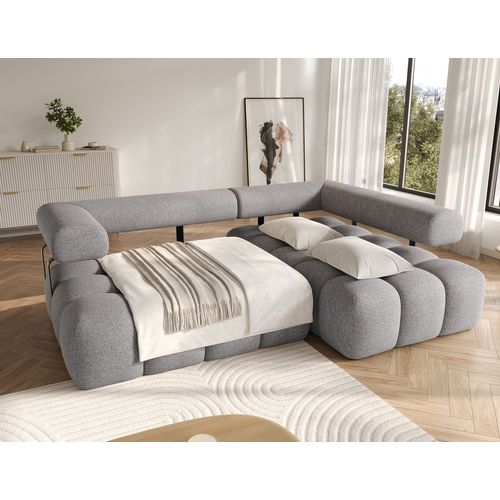 Canapé D'angle Convertible En Tissu Luxe Gris 5 Places Leoni, Angle Droit