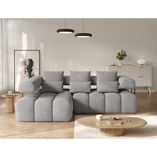 Canapé D'angle Convertible En Tissu Luxe Gris 5 Places Leoni, Angle Gauche