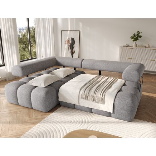 Canapé D'angle Convertible En Tissu Luxe Gris 5 Places Leoni, Angle Gauche