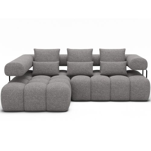 Canapé D'angle Convertible En Tissu Luxe Gris 5 Places Leoni, Angle Gauche