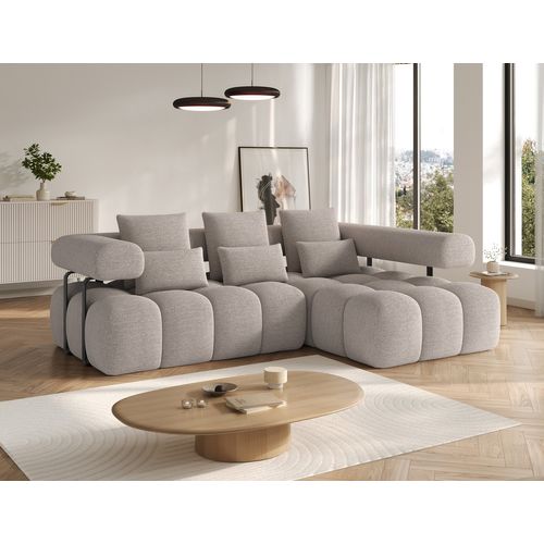 Canapé D'angle Convertible En Tissu Bouclette Beige Luxe 5 Places Leoni, Angle Droit