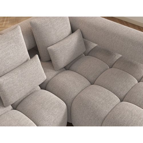 Canapé D'angle Convertible En Tissu Bouclette Beige Luxe 5 Places Leoni, Angle Droit