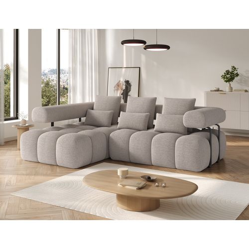 Canapé D'angle Convertible En Tissu Bouclette Beige Luxe 5 Places Leoni, Angle Gauche