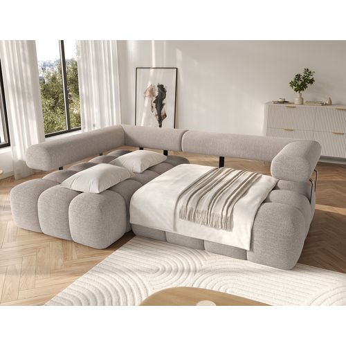 Canapé D'angle Convertible En Tissu Bouclette Beige Luxe 5 Places Leoni, Angle Gauche