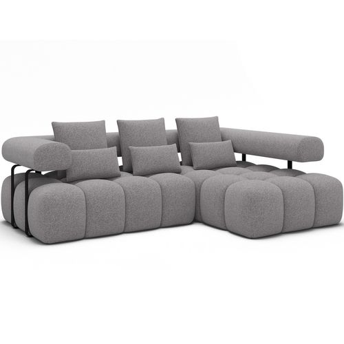 Canapé D'angle Convertible En Tissu Très Doux Luxe Gris 5 Places Leoni, Angle Droit