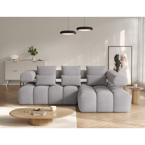 Canapé D'angle Convertible En Tissu Très Doux Luxe Gris 5 Places Leoni, Angle Droit