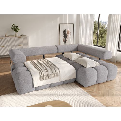 Canapé D'angle Convertible En Tissu Très Doux Luxe Gris 5 Places Leoni, Angle Droit