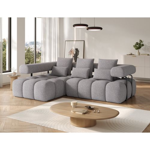 Canapé D'angle Convertible En Tissu Très Doux Luxe Gris 5 Places Leoni, Angle Gauche