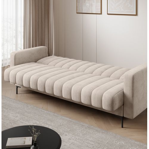 Canapé 3 Places Convertible Velours Côtelé  Beige, Coffre, Ronsard