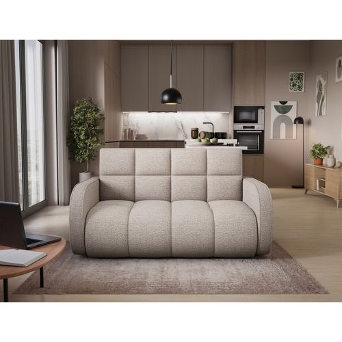 Canapé 2 Places Convertible Tissu Bouclette Beige, Coffre, Devon