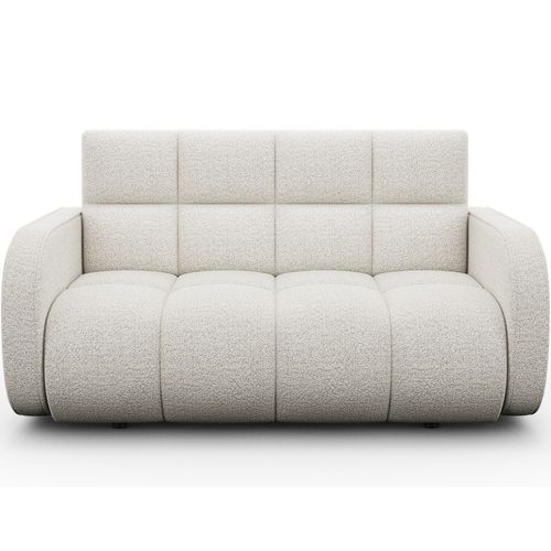 Canapé 2 Places Convertible Tissu Bouclette Blanc Cassé, Coffre, Devon