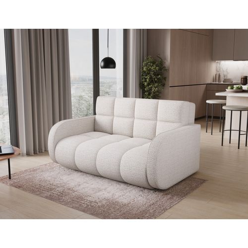 Canapé 2 Places Convertible Tissu Bouclette Blanc Cassé, Coffre, Devon