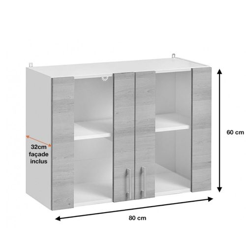 Meuble Haut De Cuisine Eco Blanc 2 Portes Vitrées L 80 Cm
