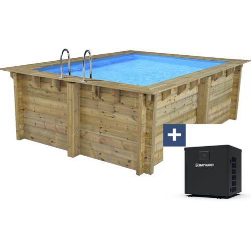 Piscine Bois Rectangle " Caimans 120 " - 4.10 X 3.00 X 1.24  M + Pompe à Chaleur  3.5 Kw/h - Hayward