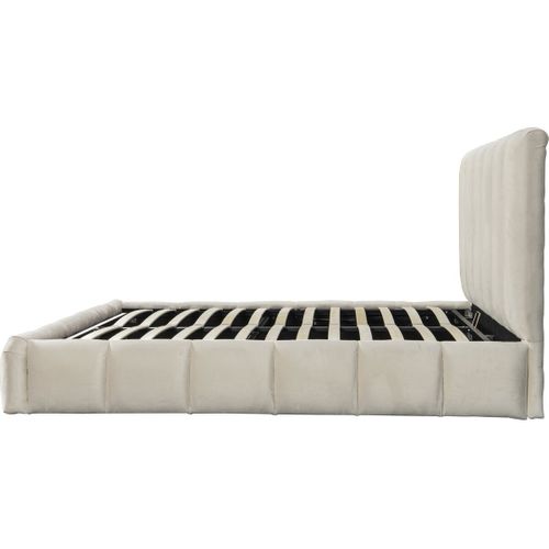 Lit En Tissu Bubble Avec Coffre "annie" 180 X 200 Cm - Beige