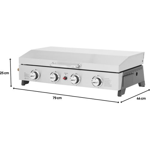 Plancha Gaz 4 Bruleurs Avec Couvercle "fasto" - 10 Kw - Gris