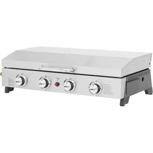 Plancha Gaz 4 Bruleurs Avec Couvercle "fasto" - 10 Kw - Gris