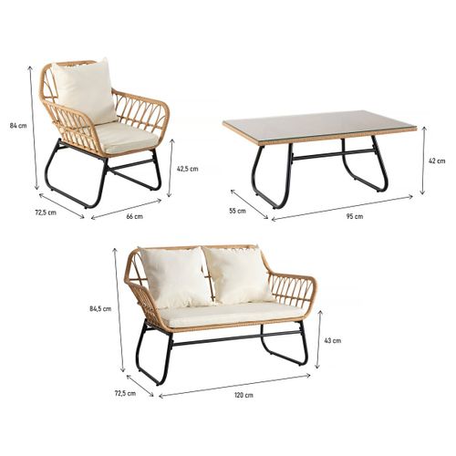 Salon De Jardin Rotin "melo" - 4 Personnes - Blanc/marron