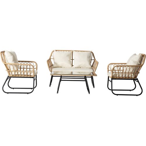 Salon De Jardin Rotin "melo" - 4 Personnes - Blanc/marron