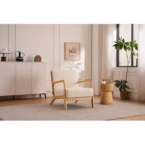 Fauteuil "clinton" En Bois Style Scandinave - Lin - Beige
