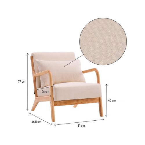 Fauteuil "clinton" En Bois Style Scandinave - Lin - Beige