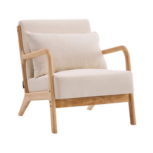 Fauteuil "clinton" En Bois Style Scandinave - Lin - Beige