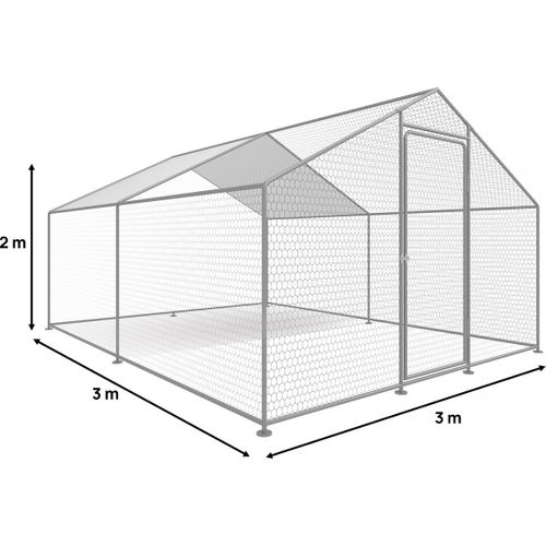 Enclos à Poules 9 M² Parc Grillagé 3 X 3 X 2 M Acier Galvanisé