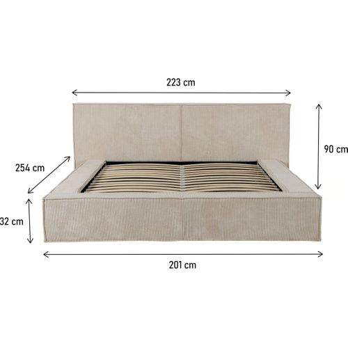 Lit Coffre En Velours Côtelé "courchevel" - 160 X 200 Cm - Beige